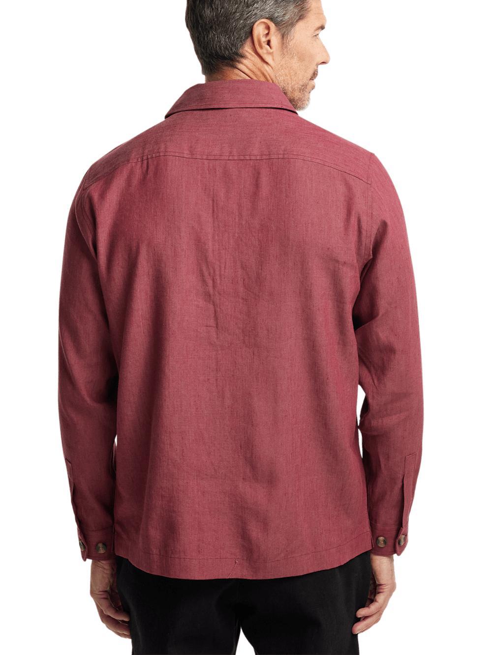 Linen Blend Solid Overshirt - Burgundy Product Image
