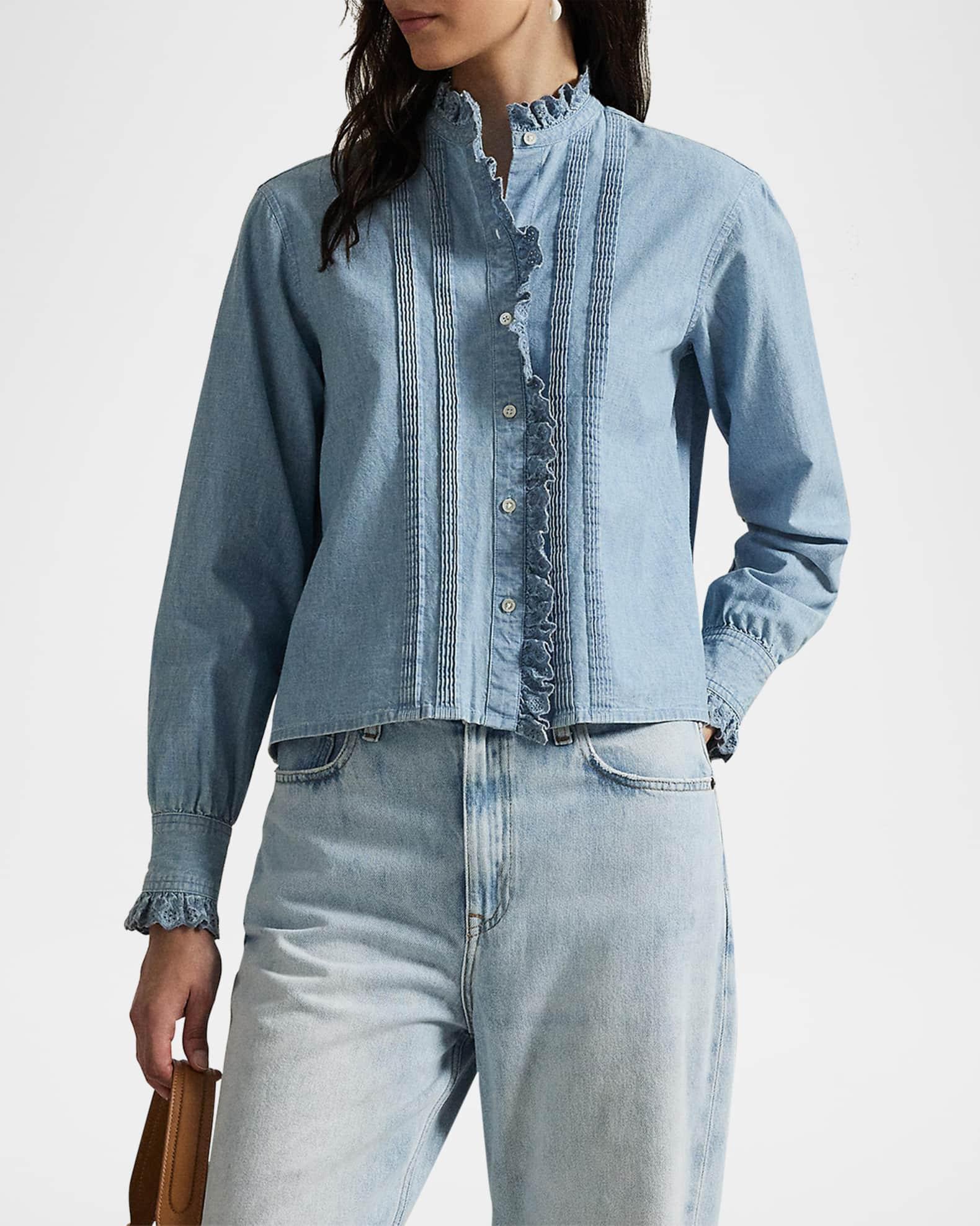 Ruffle-Trim Chambray Top Product Image