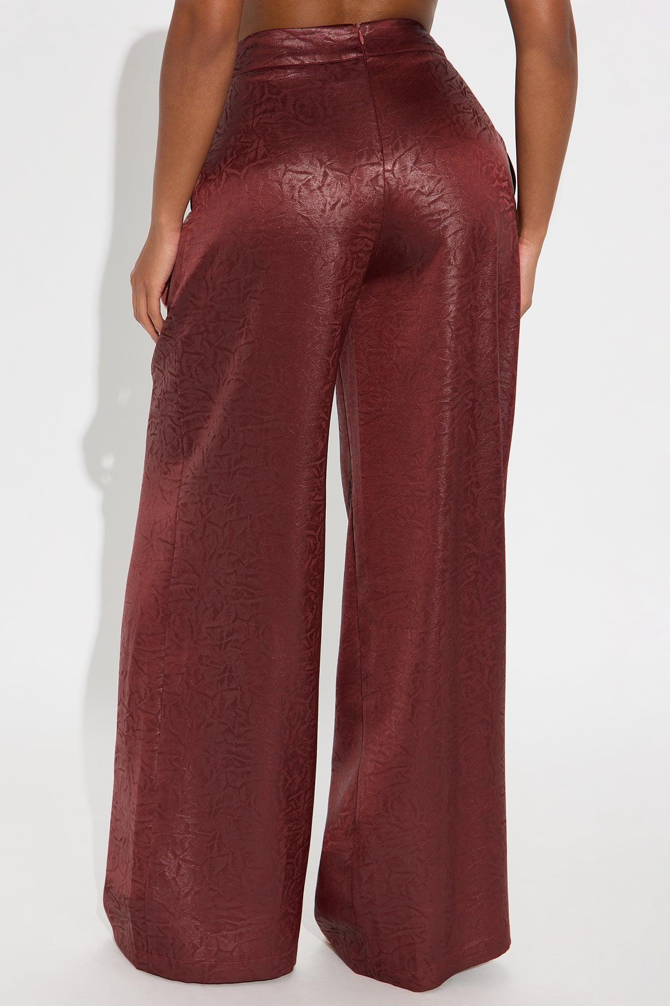 Sydney Textured Satin Wide Leg Pant 33 - Wine Female Product Image