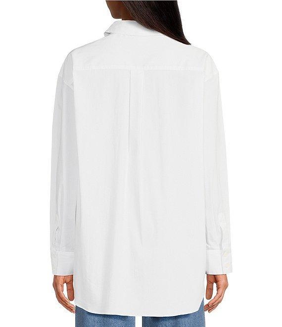 Gianni Bini Prep Cotton Blend Point Collar Long Sleeve Button Front Blouse Product Image