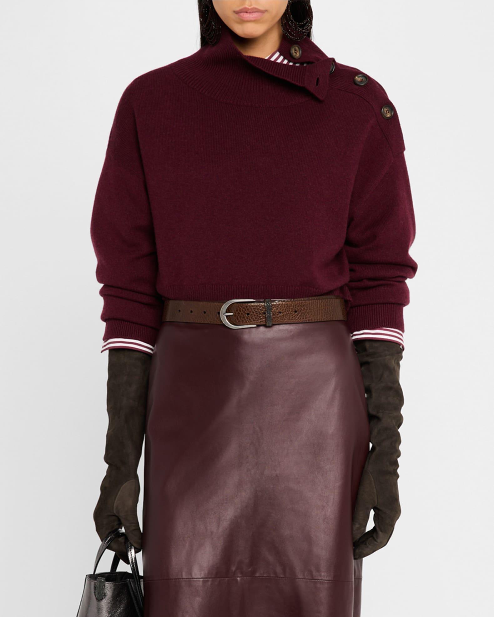 Turtleneck Button-Shoulder Cashmere Crop Sweater Product Image