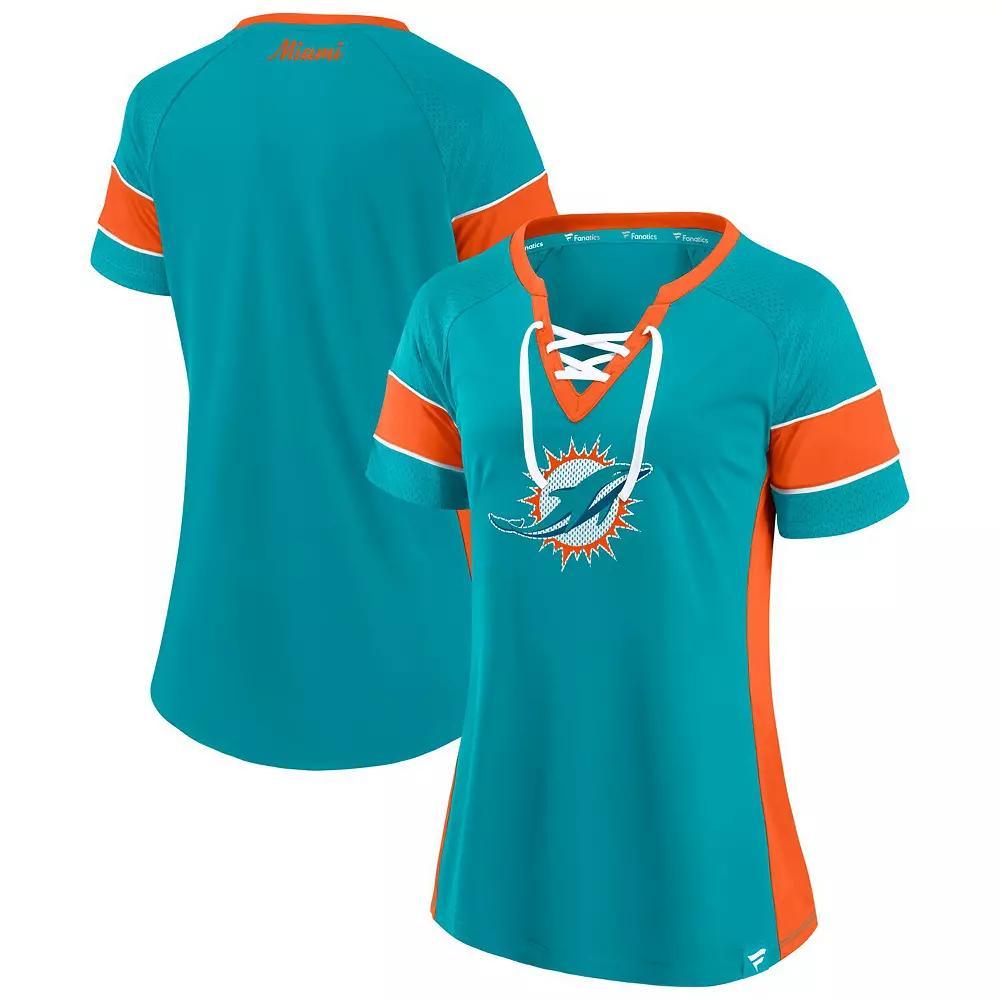 Women's Fanatics  Aqua Miami Dolphins Athena Lace-Up Top, Size: Large, Turquoise A Product Image