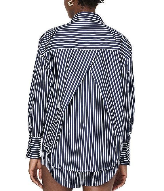 French Connection Alexis Stripe Poplin Angled Yoke Long Sleeve Oversized Shirt Product Image