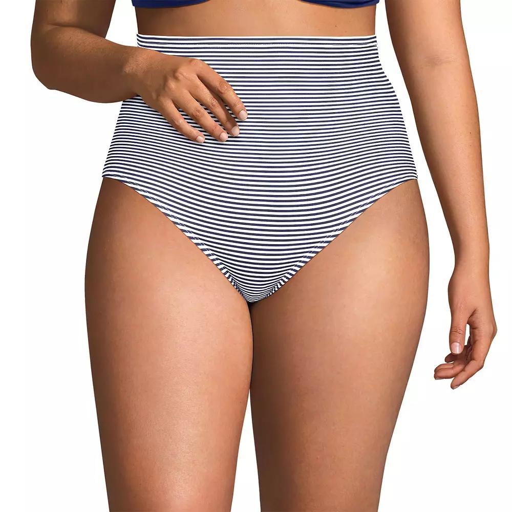 Plus Size Lands End Size Ultra High Waisted Slender Bikini Bottoms, Womens Deep Blue Product Image