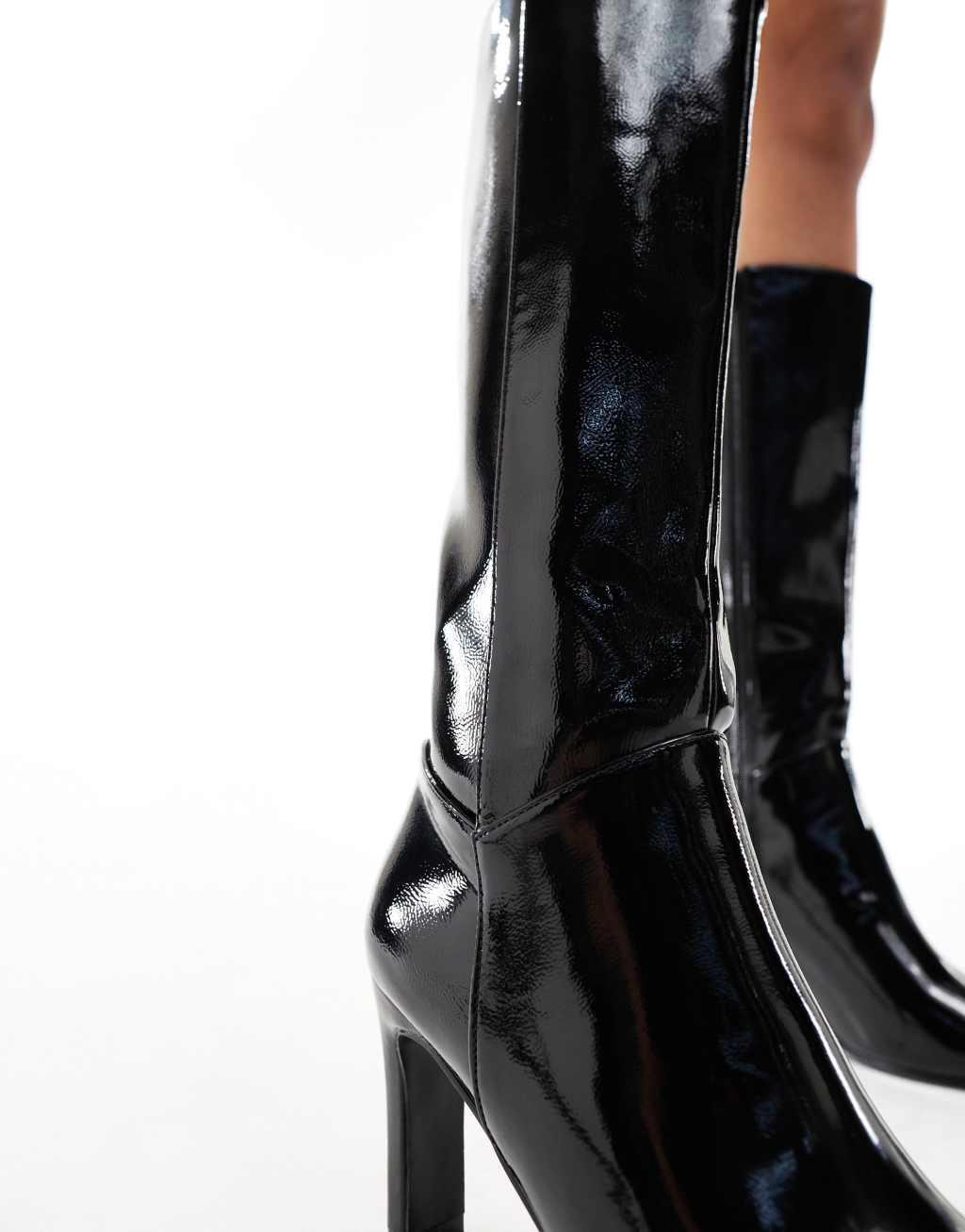 Public Desire Pose heeled knee boots in black patent Product Image