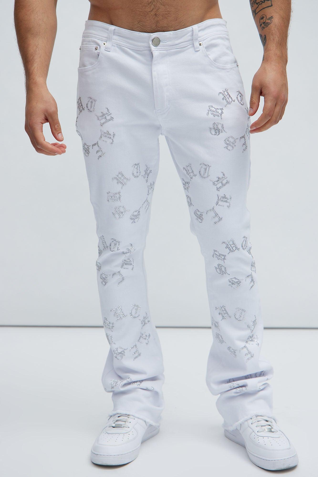 Bling My Line Stacked Skinny Flare Pants - White/Silver Product Image