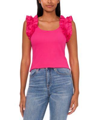 CeCe Ruffle Rib Tank (Bright Rose) Women's Clothing Product Image