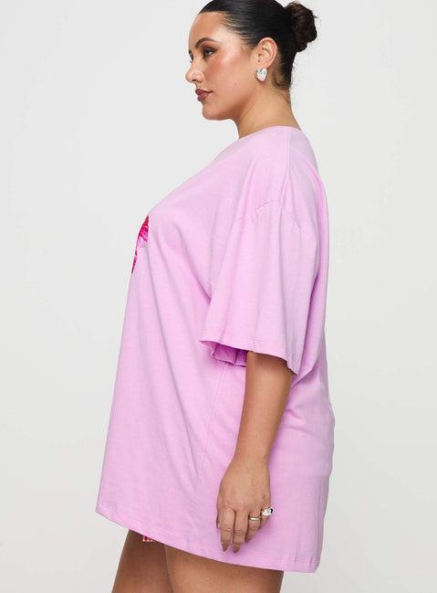 Hibiscus Haven Oversized Tee Pink Curve Product Image