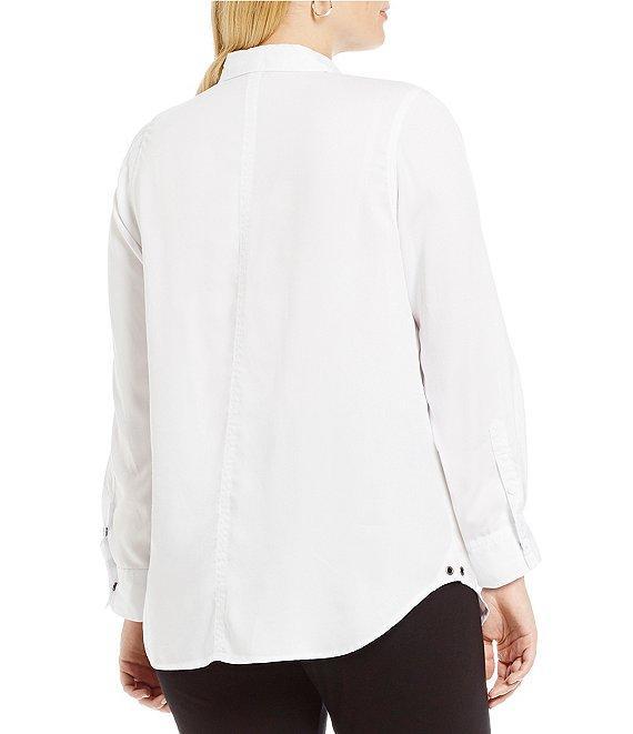 Intro Plus Size Button Front Slub Point Collar Roll-Tab Long Sleeve Lyocell Shirt Product Image