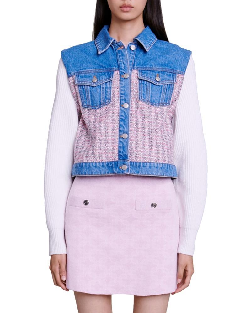 Womens Denim and Tweed Cropped Jacket Product Image