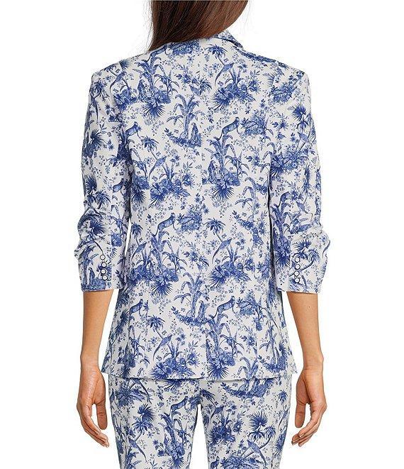 tyler boe Cooper Stretch Twill Toile Print Notch Lapel Collar 3/4 Ruched Sleeve Coordinating Blazer Product Image