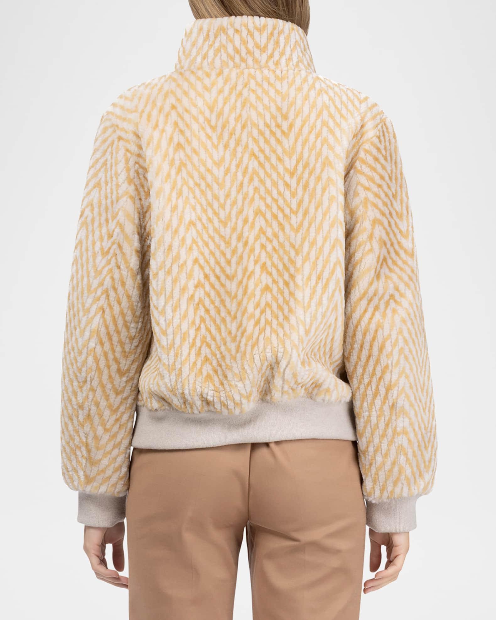 Reversible Chevron-Print Grooved Shearling Lamb Bomber Jacket Product Image