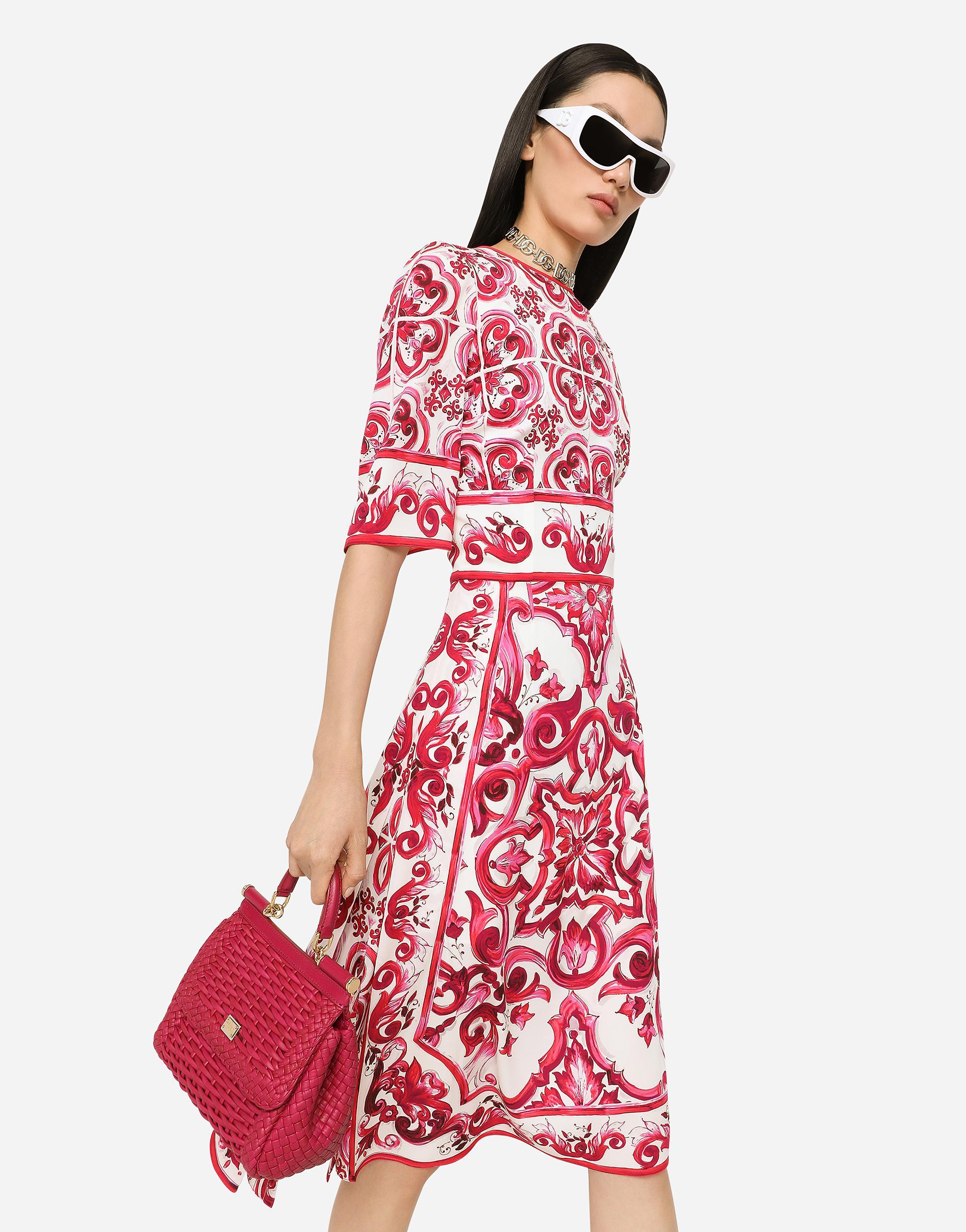 DOLCE & GABBANA Majolica-print Midi Dress In Red Product Image