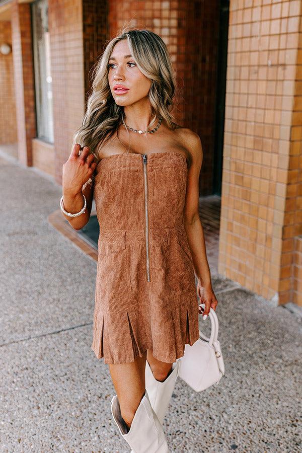 Soho Style Corduroy Romper Dress in Mocha Product Image