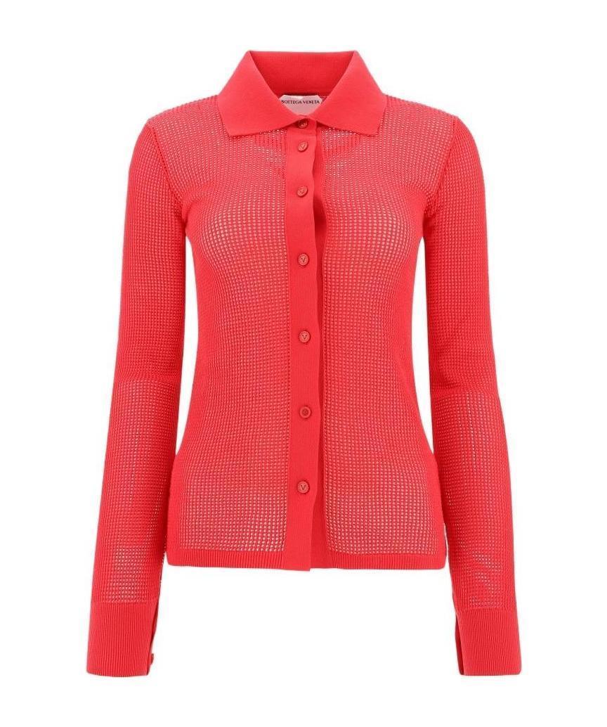 BOTTEGA VENETA Mesh Buttoned Cardigan In Red Product Image