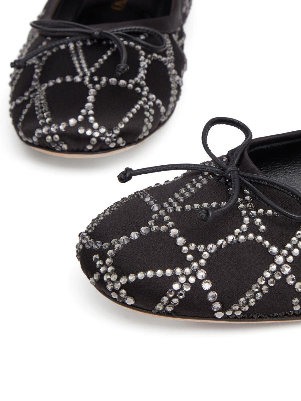 VALENTINO GARAVANI Crystal Studded Bow Ballerina Flats In Black Product Image