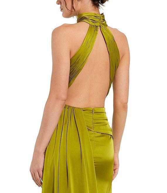 Mac Duggal Satin Halter Mock Neck Sleeveless Side Ruched Gown Product Image