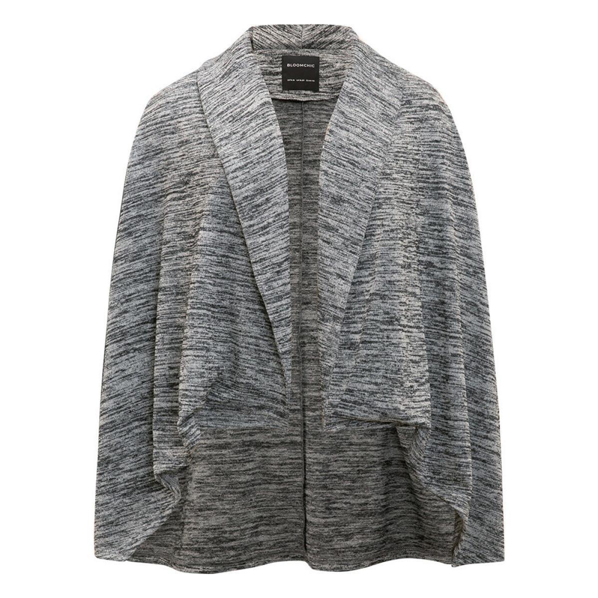 Plus Size Supersoft Essentials Solid Heather Asymmetrical Hem Kimono Women Gray Casual Texture Dailywear Kimonos BloomChic 30/6X Product Image