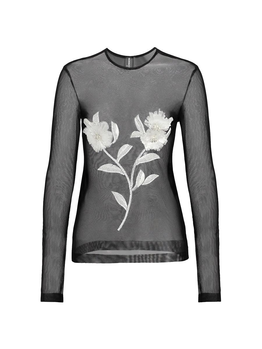 Womens Floral Embroidered Mesh Top Product Image