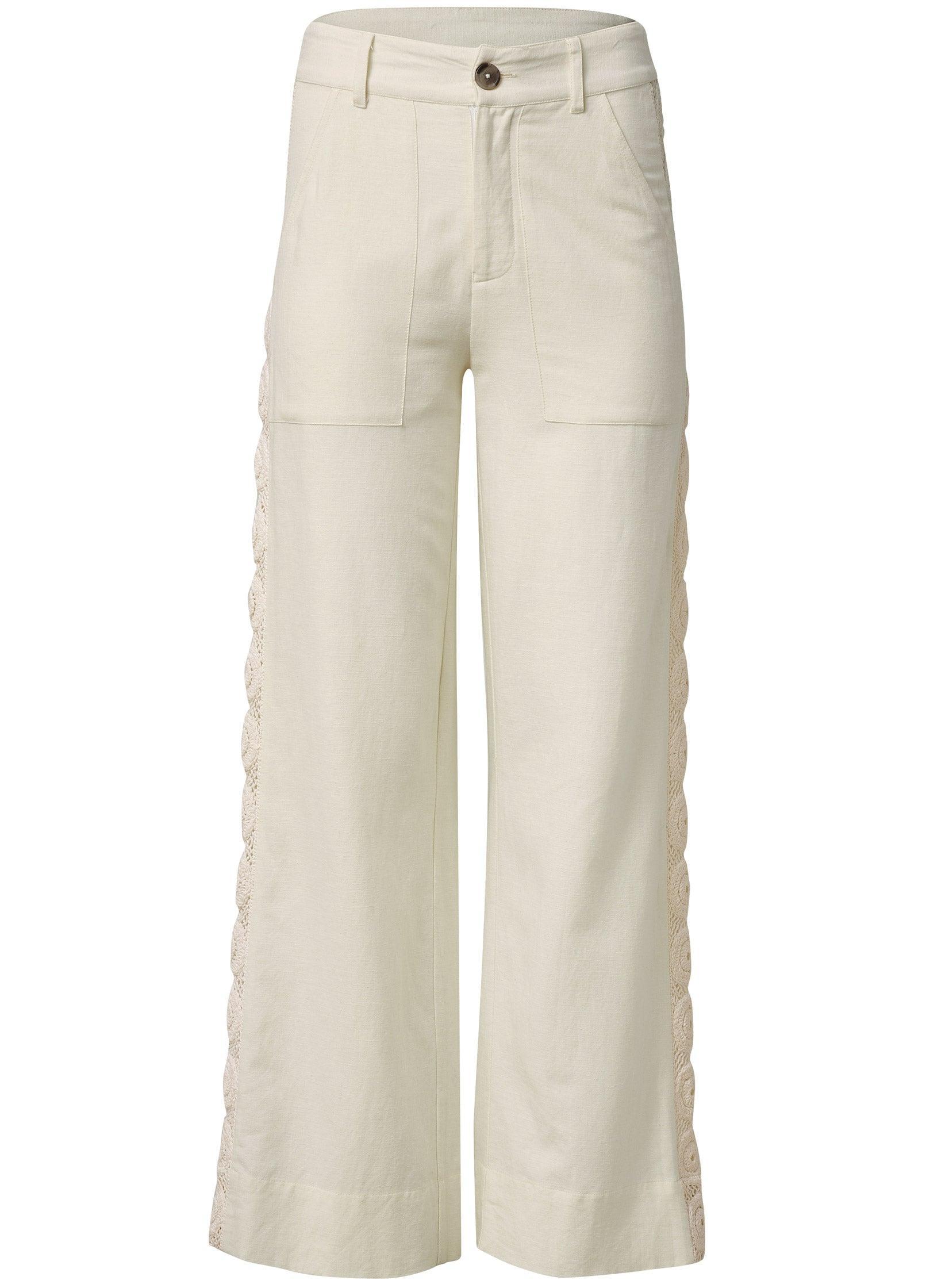 Linen Crochet Side Pants - Bone Product Image