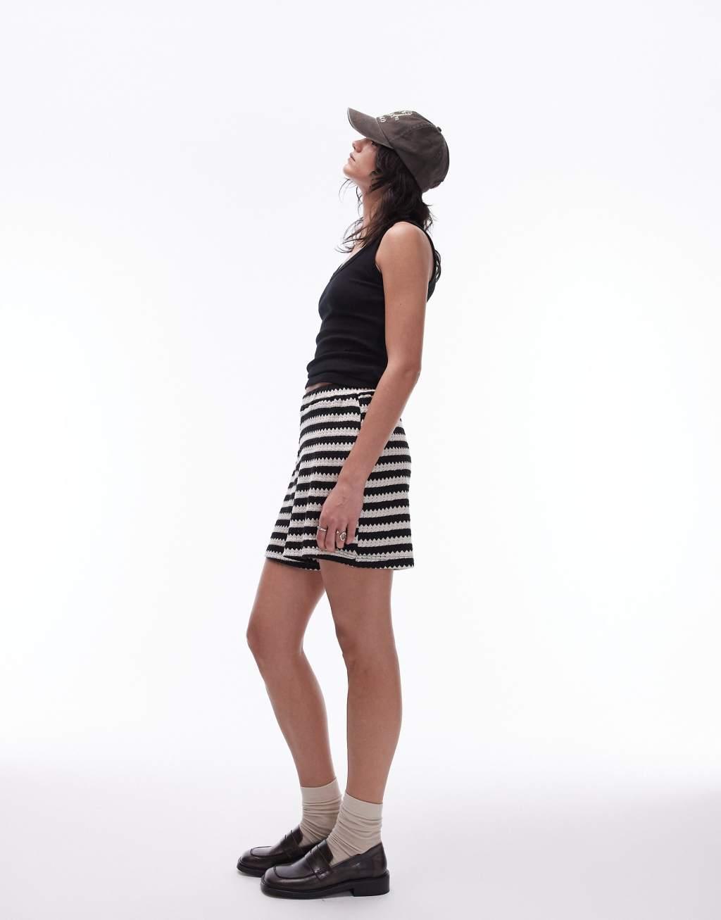 Topshop striped knit beach shorts in black and white Product Image