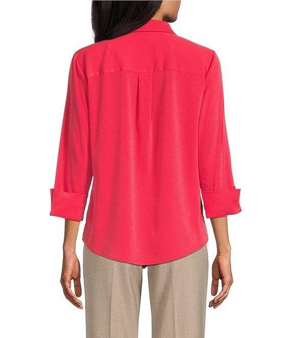 Investments Woven 3/4 Sleeve Point Collar Button Front Split Cuff Top Product Image