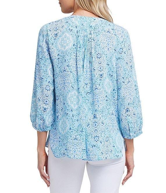 NYDJ Woven Printed Split V-Neck Button Front 3/4 Sleeve Blouse Product Image