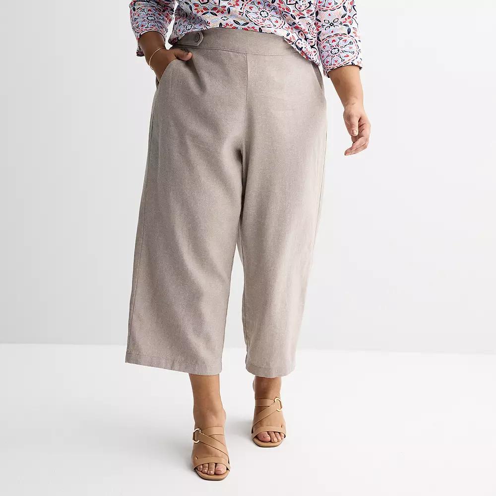 Plus Size Croft & Barrow® Button-Tab Pull-On Wide Leg Crop Pants, Women's, Size: 4XL, Baredan Brown Product Image