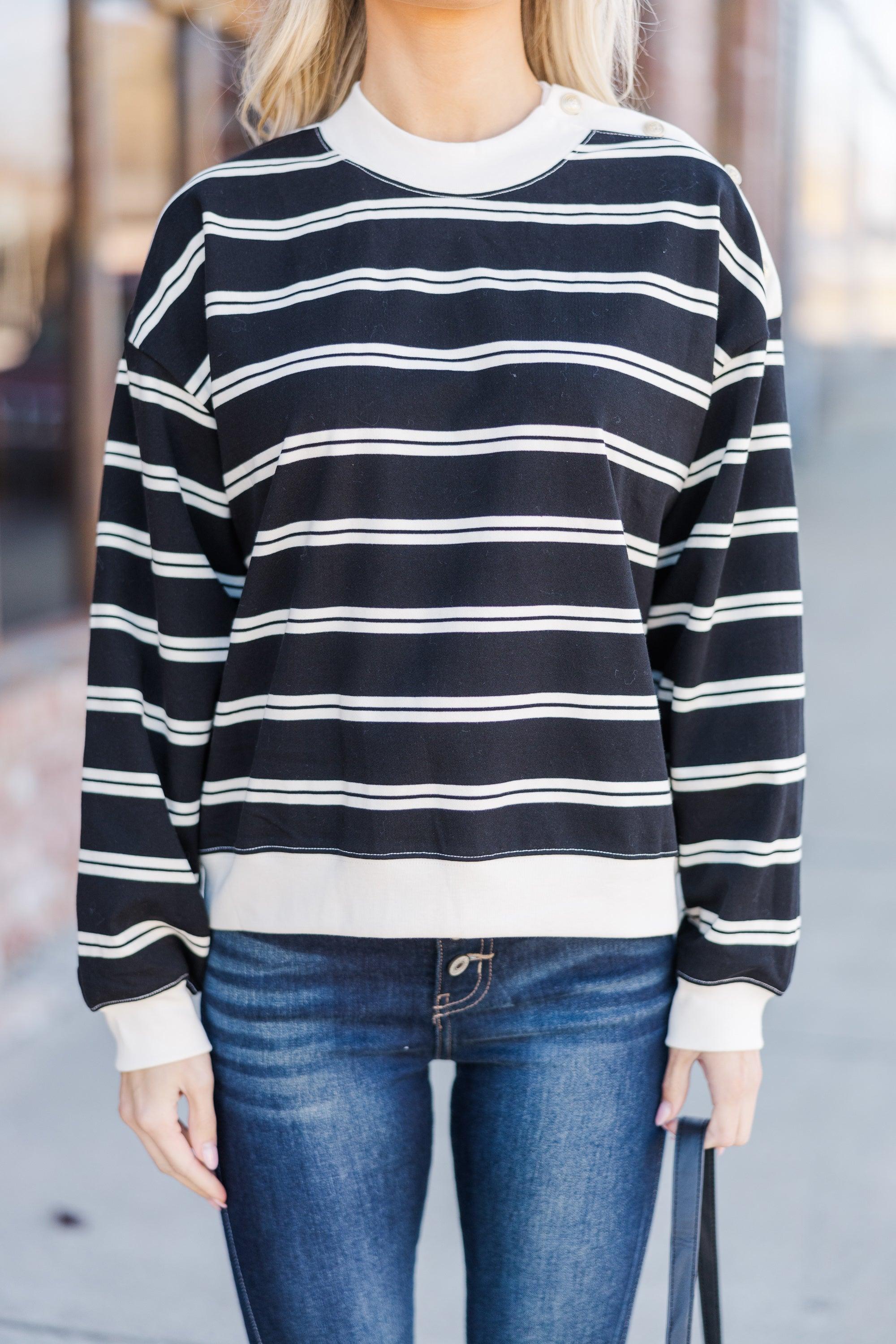 Stay Consistent Black Striped Top Female Product Image