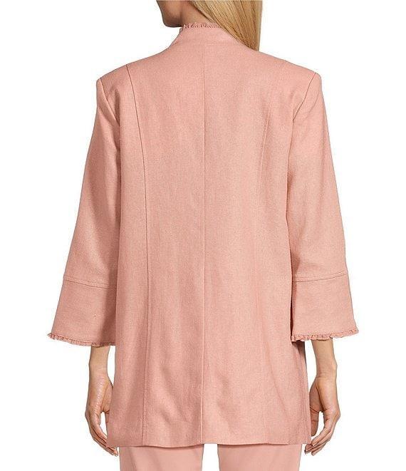 Multiples Linen-Blend Stand Collar 3/4 Flounce Sleeve Open Front Jacket Product Image