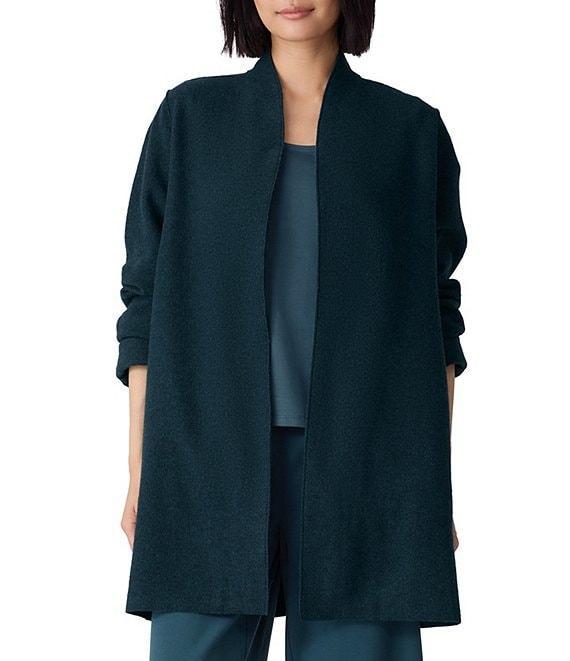 Eileen Fisher Boiled Wool High Collar Long Sleeve Open Front Jacket Product Image