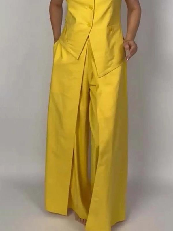 Loose Wide Leg Solid Color Split-Joint Pants Trousers Product Image