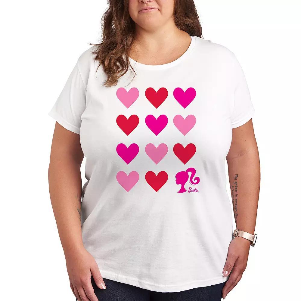 Plus Barbie Heart Grid Graphic Tee, Women's, Size: 1XL, White Product Image