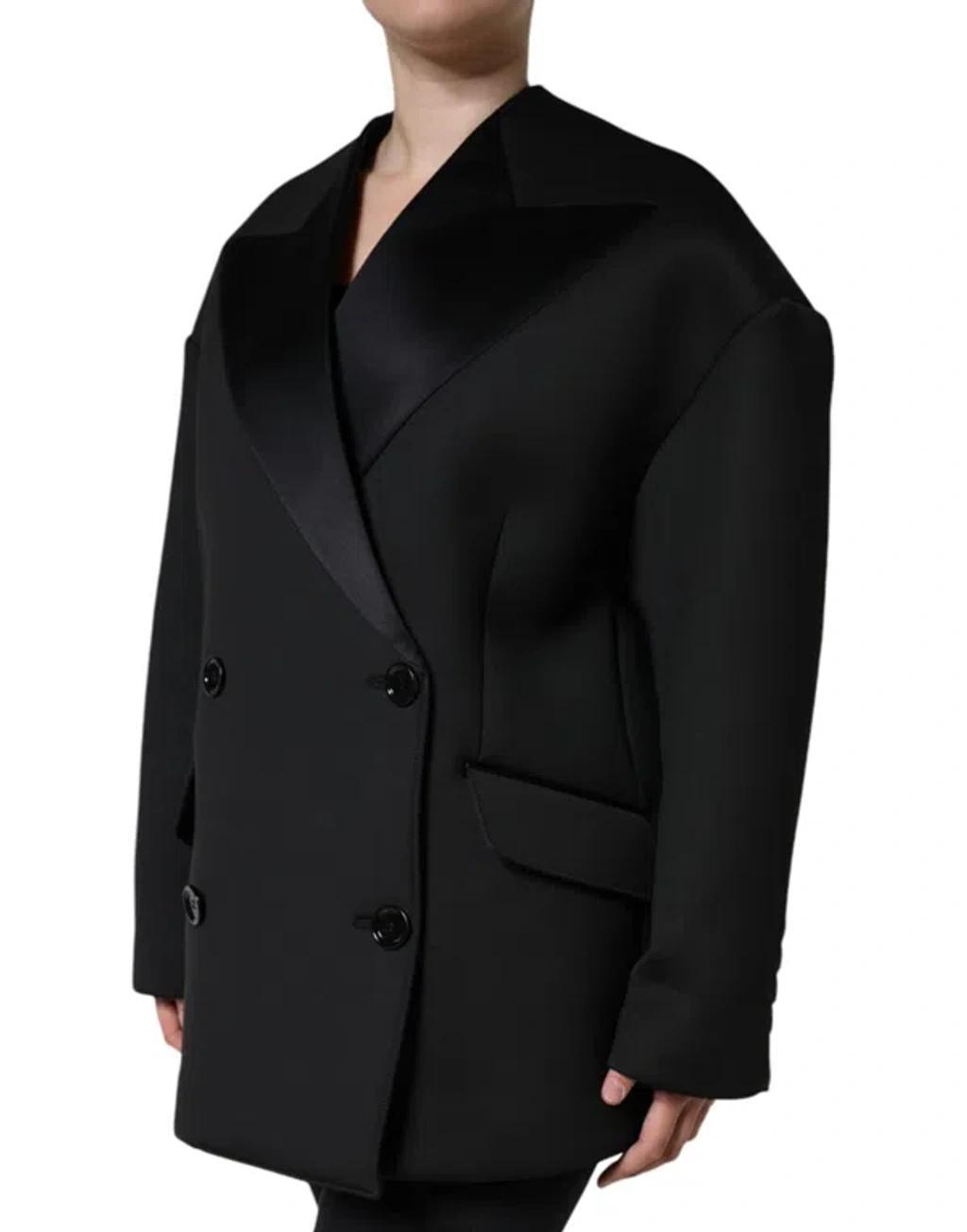 DOLCE & GABBANA Black Polyester Double Breasted Coat Jacket Product Image