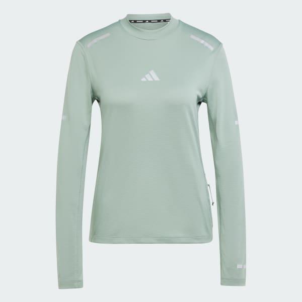 adidas Ultimate Running Reflective Long Sleeve Tee Silver Green L Womens Product Image