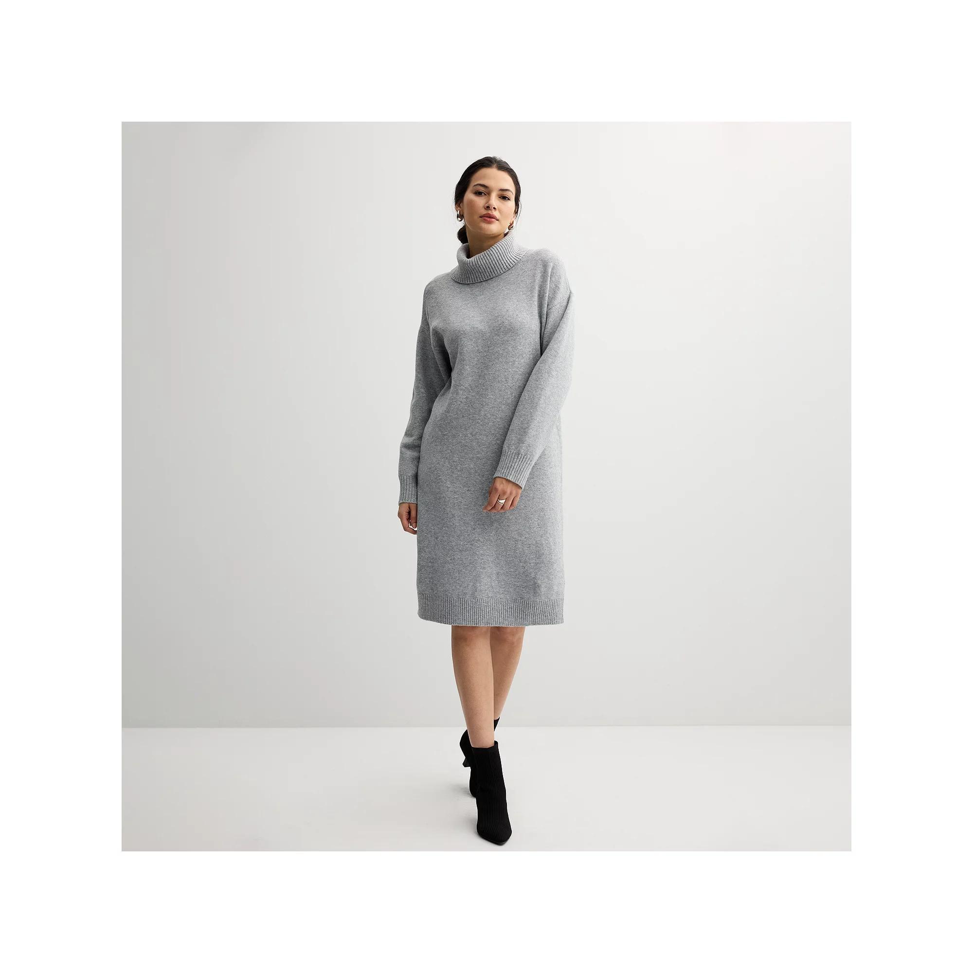 Women's Nine West Turtleneck Sweater Dress, Size: XXL, Dark Metal Grey Product Image