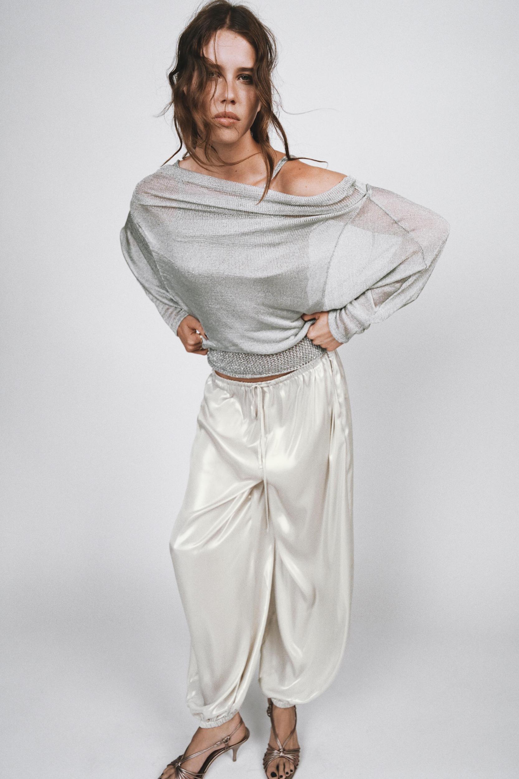METALLIC THREAD BATWING SLEEVE TOP Product Image