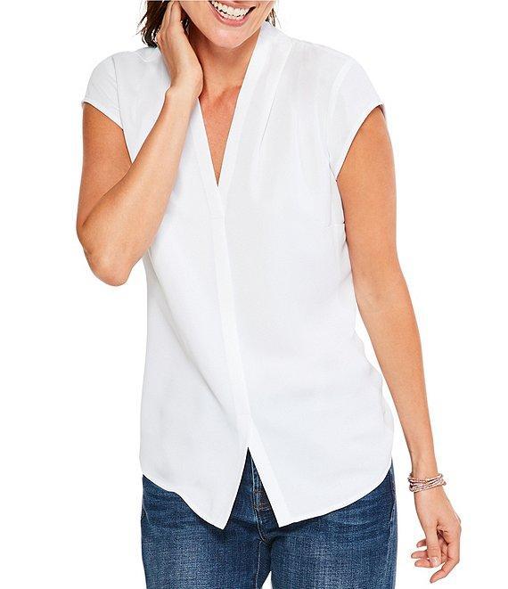 NIC + ZOE Day To Night Woven V-Neck Cap Sleeve High-Low Hem Top Product Image