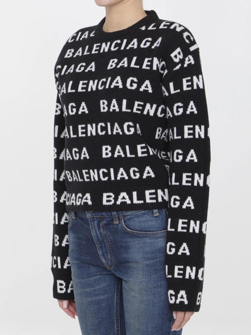 BALENCIAGA Logo Wool Sweater In Black Product Image