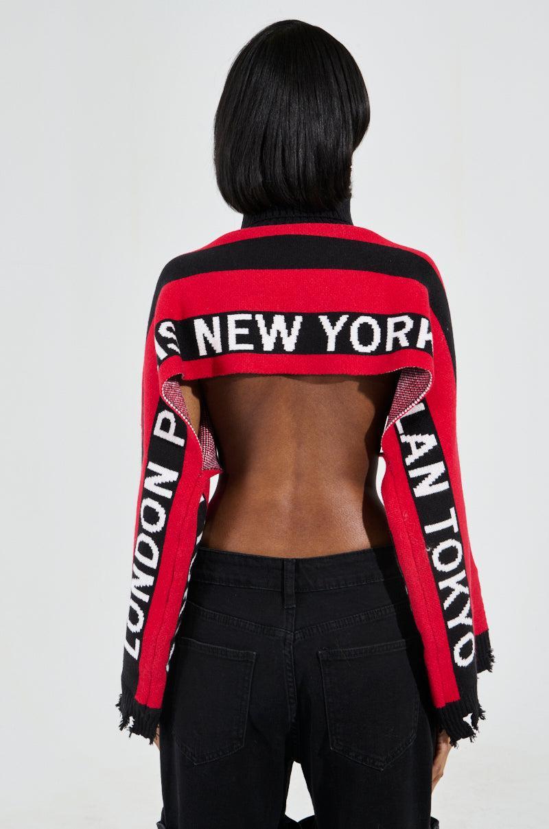 NEW YORK ULTRA CROP SWEATER IN RED MULTI Product Image