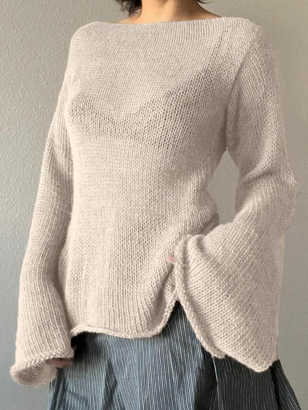 Solid Color Backless Lace Up Long Sleeve Knit Product Image