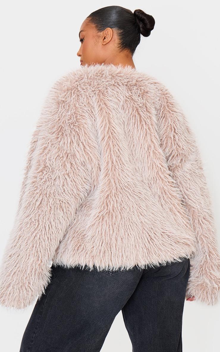 Plus Stone Shaggy Faux Fur Coat Product Image