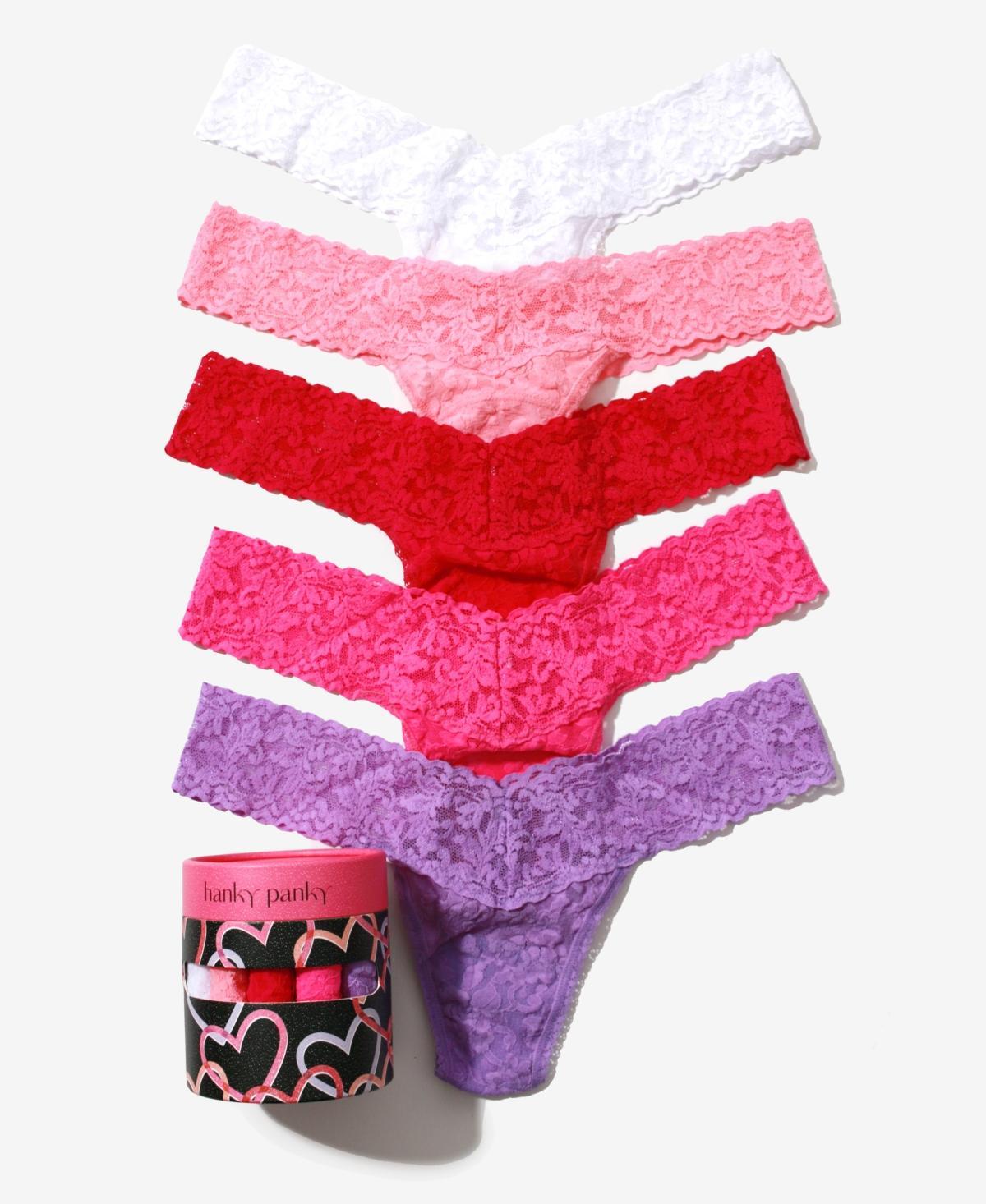 Hanky Panky Womens Holiday 5 Pack Low Rise Thong Underwear - White, Lipgloss, Pink Ruby Product Image