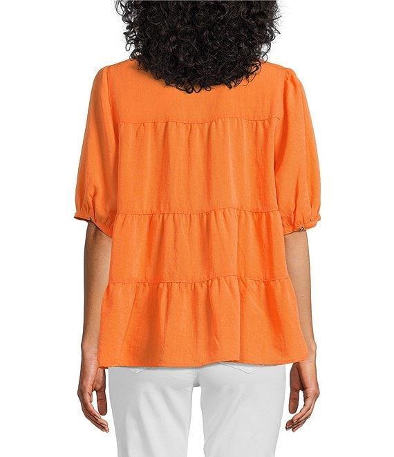 John Mark Wire Collar Short Sleeve Tiered Button-Front Top Product Image