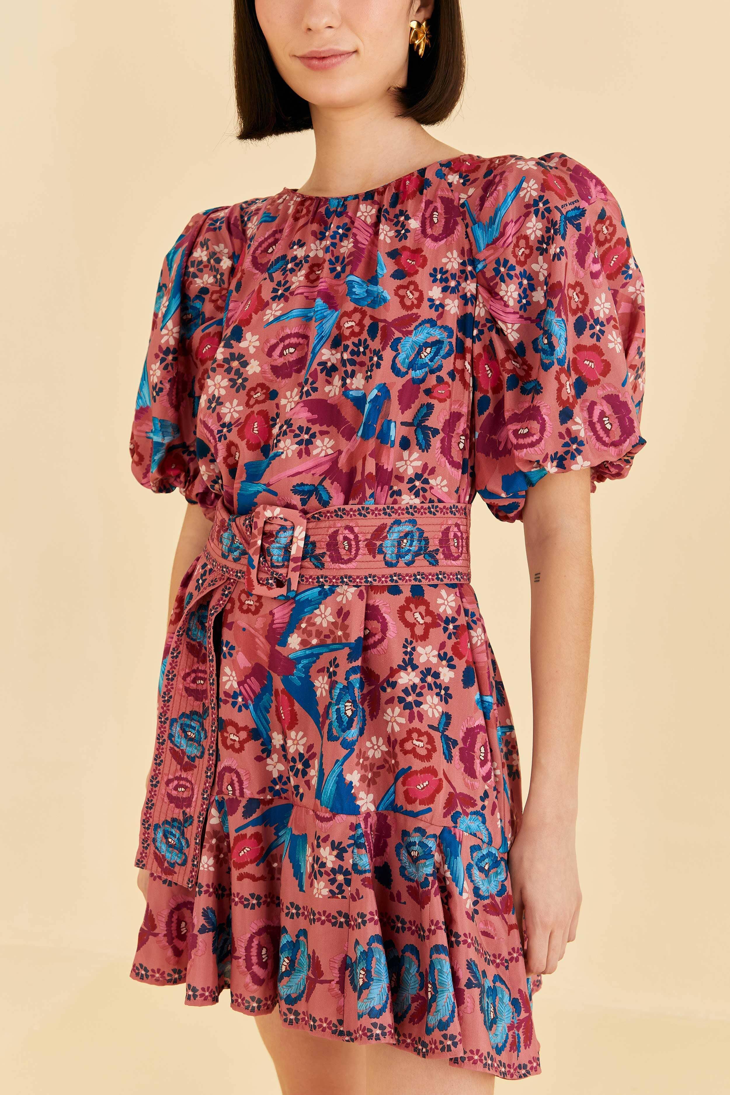 Blush Floral Birds Mini Dress Product Image