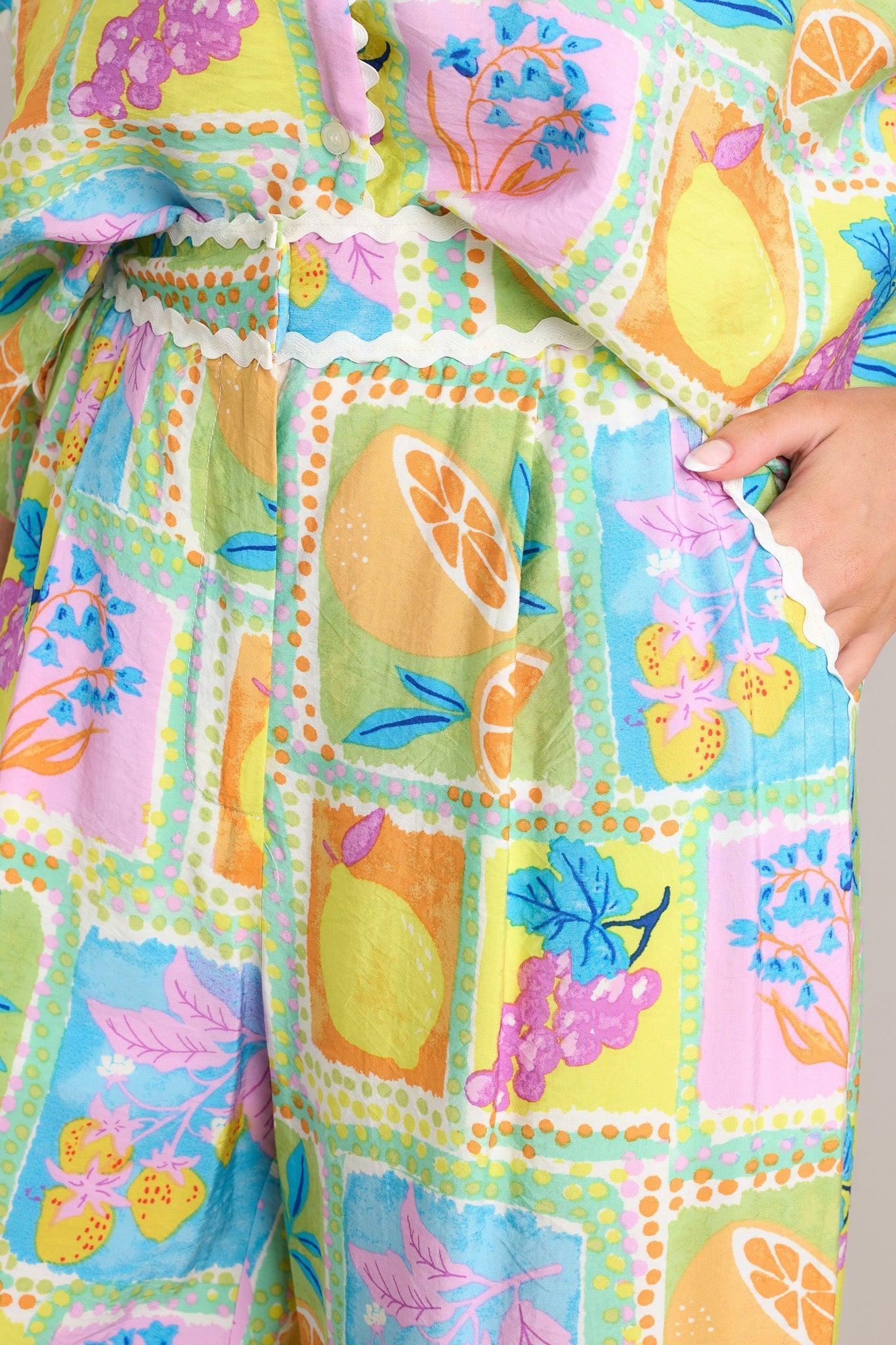 Tropic Tango Green Tropical Print Ricrac Top Product Image