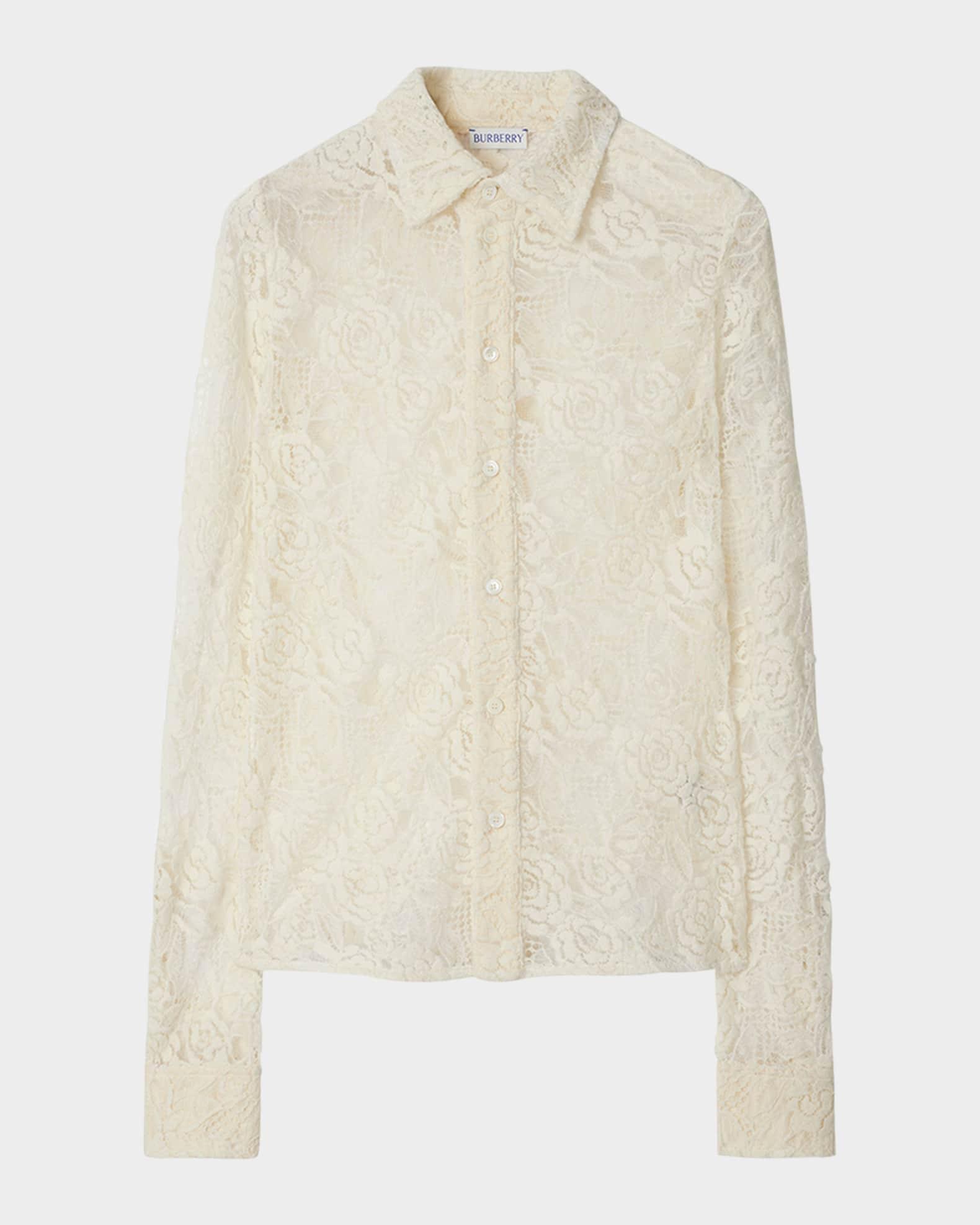 Lace Fitted Button-Front Shirt Product Image