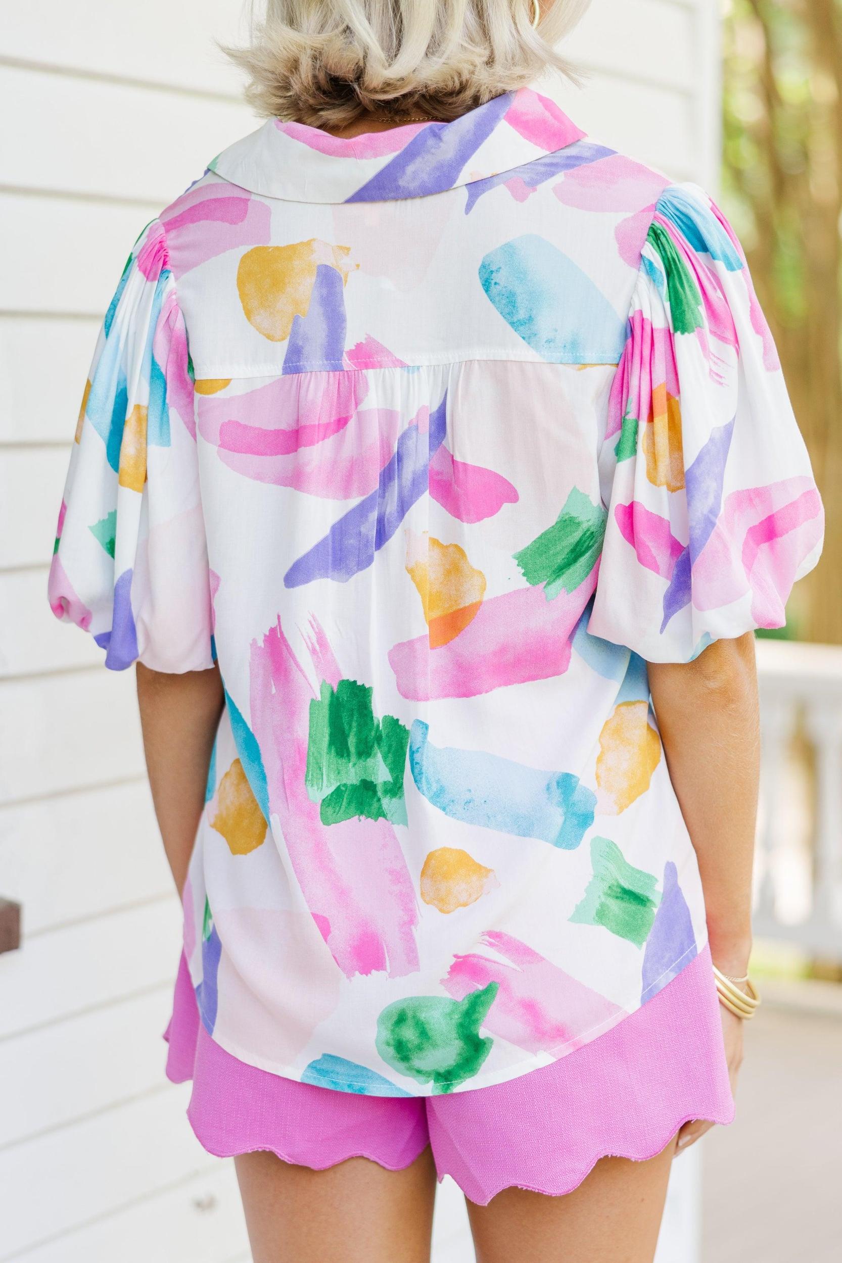 Have Some Fun Pink Abstract Blouse Female Product Image