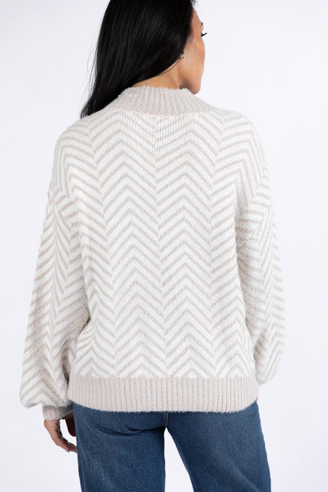 All That You Are Beige Fuzzy Herringbone Mock Neck Sweater SALE Product Image