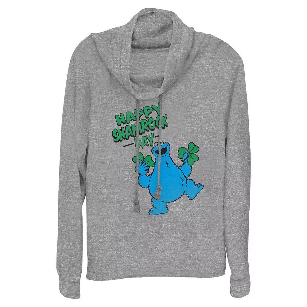 Women's PBS Kids Sesame Street Cookie Monster Happy Shamrock Day Cowlneck Graphic Lightweight Long Sleeve,  Product Image